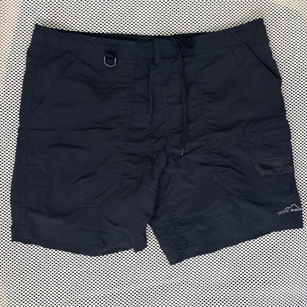 Eddie Bauer Mens Black Cargo Shorts XL Elastic Waist Hiking Fishing Outdoor Mesh - Picture 2 of 7
